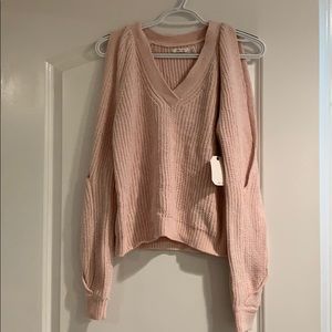 Pink sweater with cold shoulder cut outs size xs